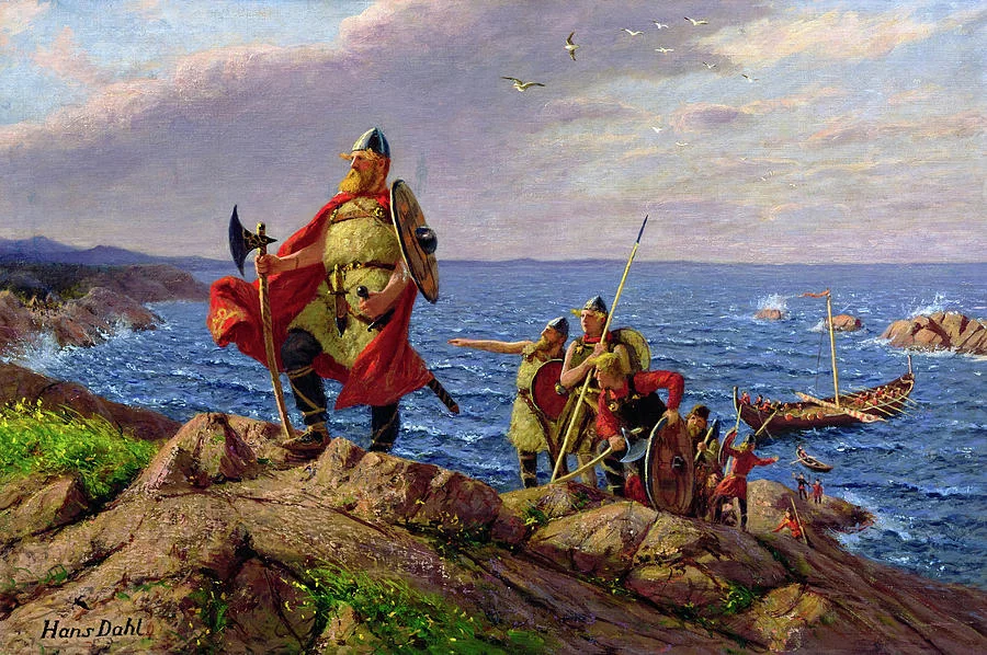 A Viking longship under sail