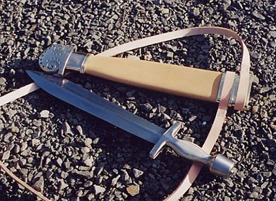 Reconstruction of a Greek xiphos with leather scabbard
